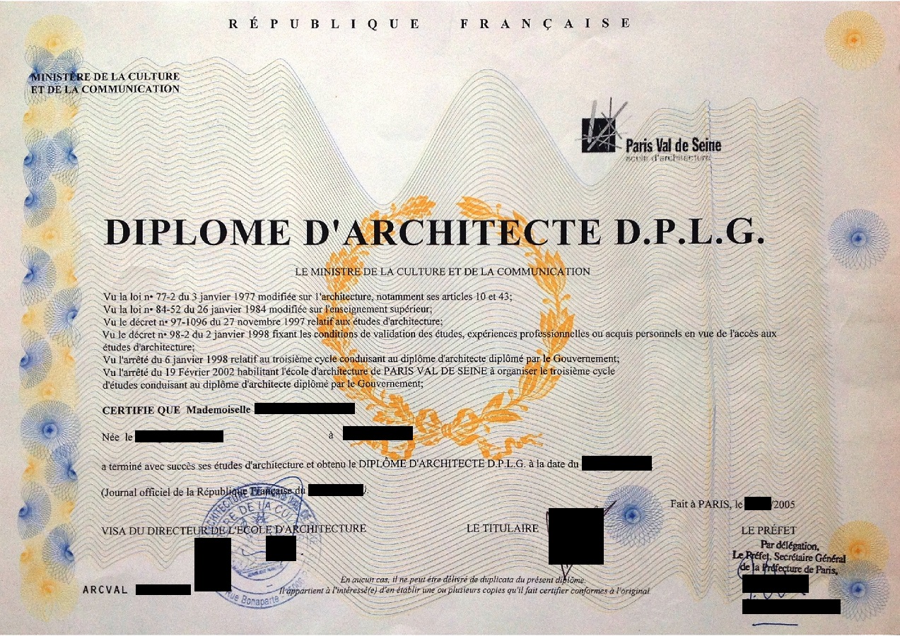 Diplôme D’architecte D.P.L.G.
