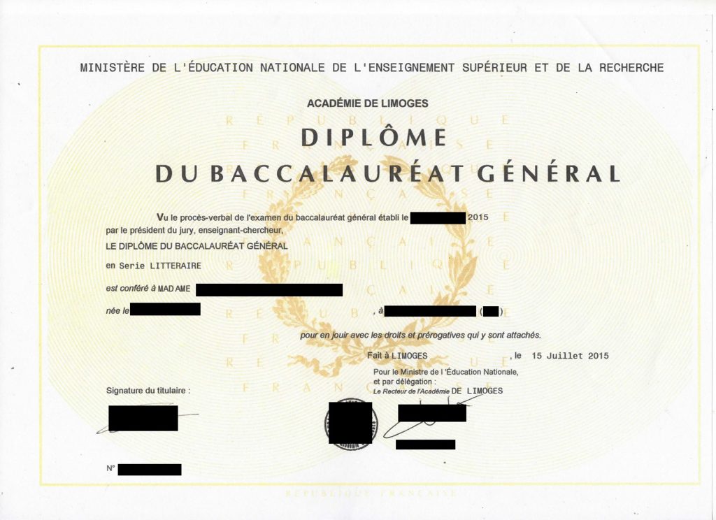 Diplôme Du Baccalauréat Général | Musterübersetzung, Vorlage Für ...